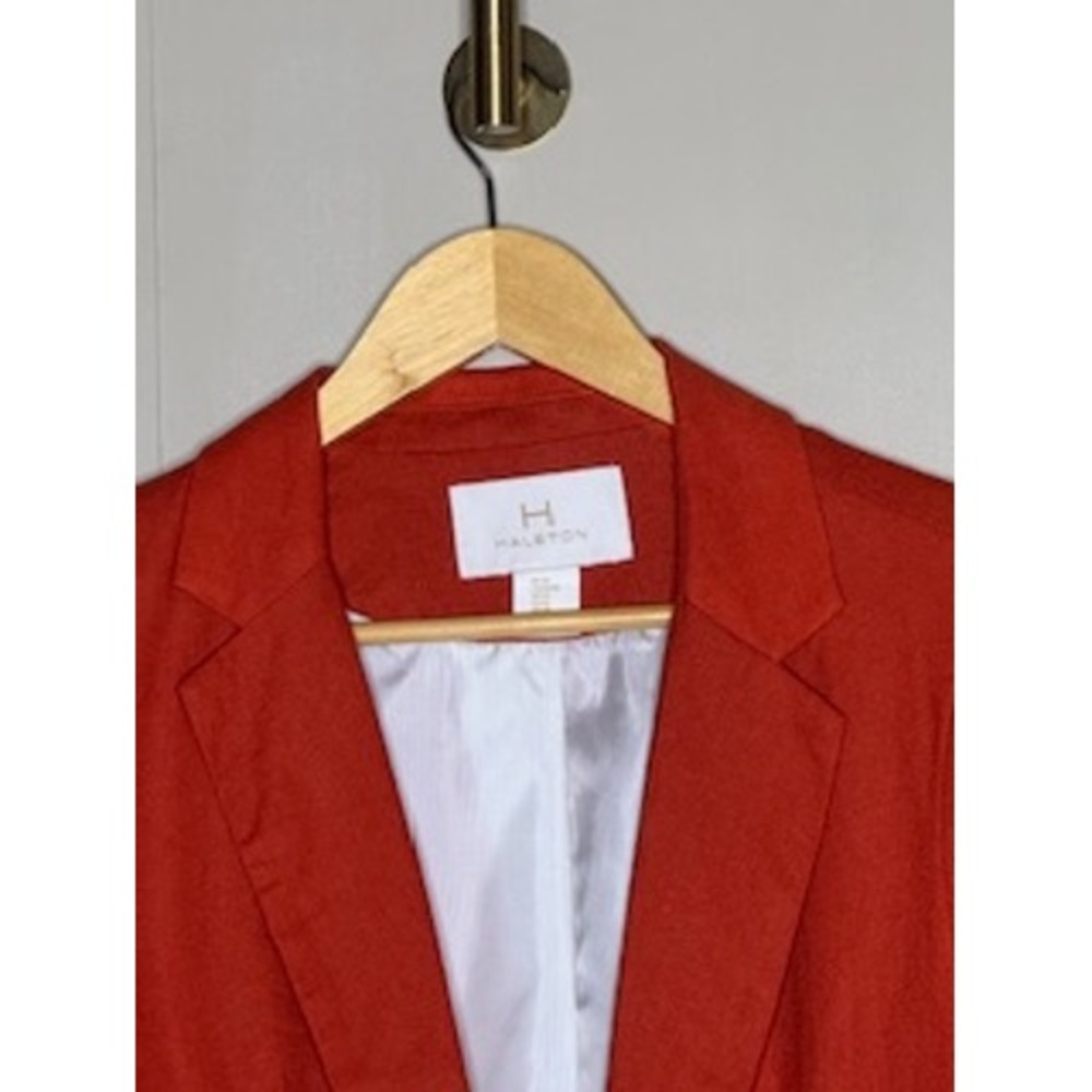 Halston Orange Linen Blend Blazer Tailored Light Shoulder Pads Medium - Picture 3 of 7